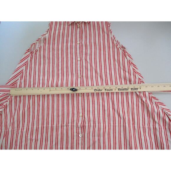 Palmer Harding Shirt Dress Womens 8 Linen Blend Striped A-Line Belted Red Beige - Picture 11 of 16